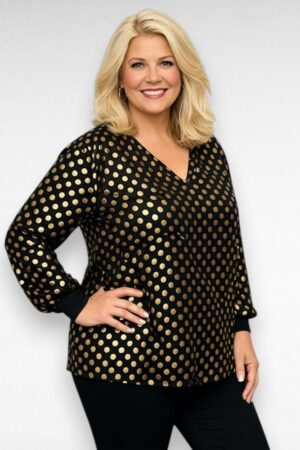 Must kuldse mummulise mustriga pidulik pluus  (PL.524)