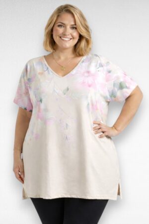 Kreemikasbeež heleroosa lillemustriga tuunika "Esmira Fashion" (TU.066)