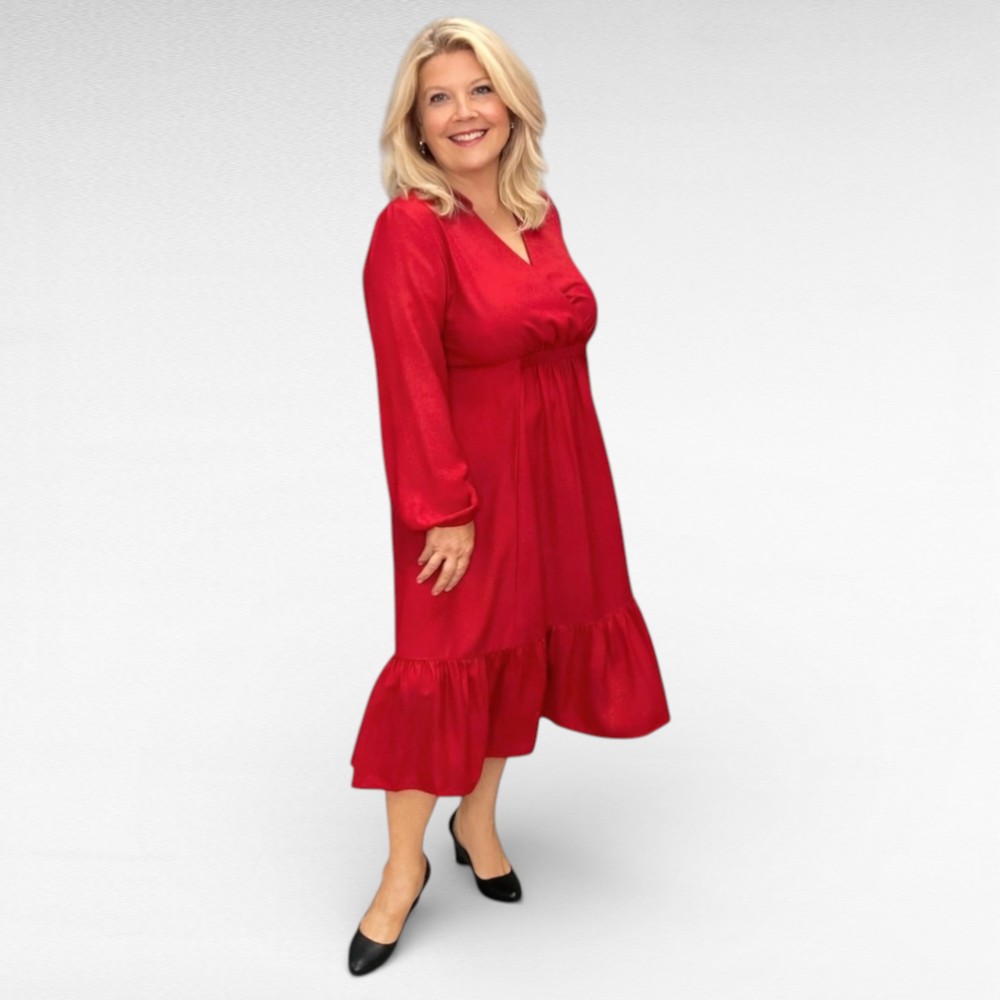 Punane hõlmiklõikega alt satsiga kleit "JD Williams" (KL.021) - Image 2