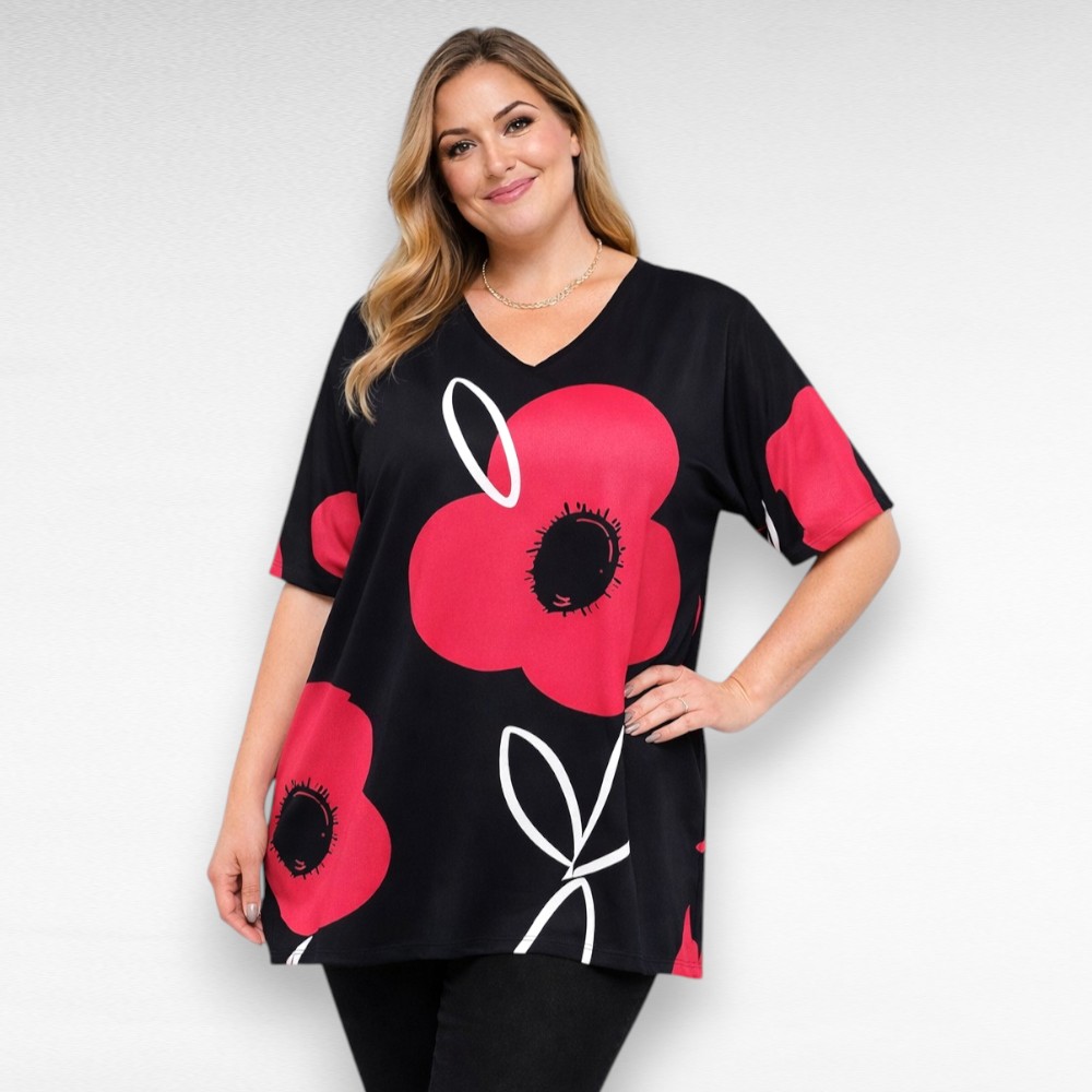 Efektse punasekirju suure lillemustriga tuunika "Esmira Fashion" (TU.065) - Image 2