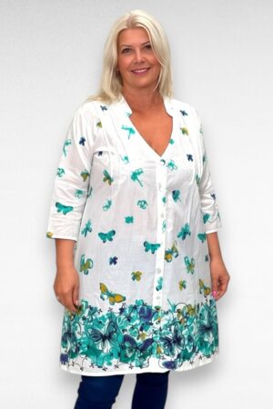 Puuvillane rohelisekirju liblikamustriga naiste tuunika (TU.652)