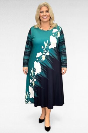 Roheline valge lillemustriga kleit "Rosanna" (KL.064)