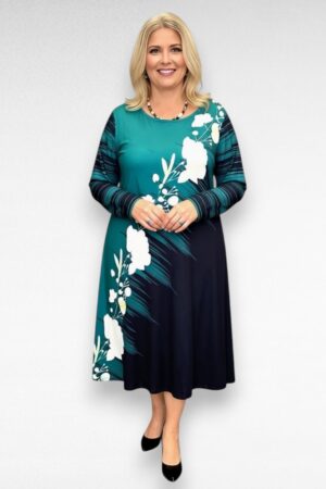 Roheline valge lillemustriga kleit "Rosanna" (KL.064)