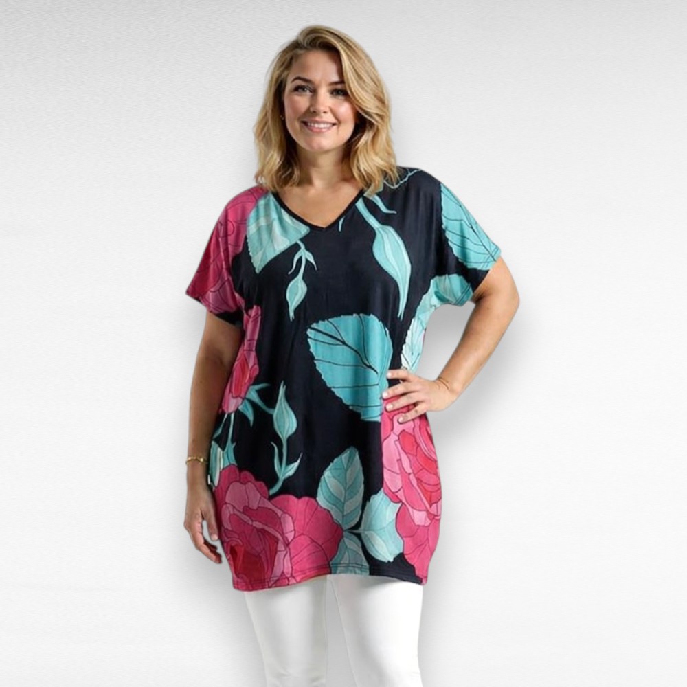 Rohelise-ja roosakirju lehemustriga tuunika "Esmira Fashion" (TU.366)