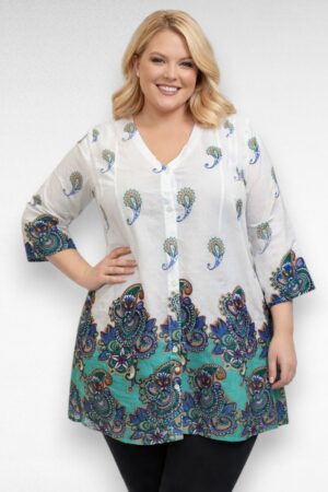 Valge rohelisekirju neerumustriga tuunika "Viera" (TU.283)