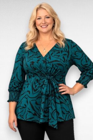 Rohelisekirju pidulik pluss suurus vööga pluus "JD Williams" (PL.069)