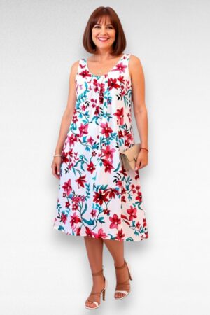 Kirju lillemustriga puuvillane taskutega suvekleit (KL.731)