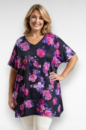 Roosa-ja lillakirju lillemustriga tuunika "Esmira Fashion" (TU.368)