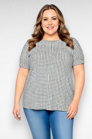 Ruudulise mustriga pikem pluss suurus pluus "Yours" (PL.318)