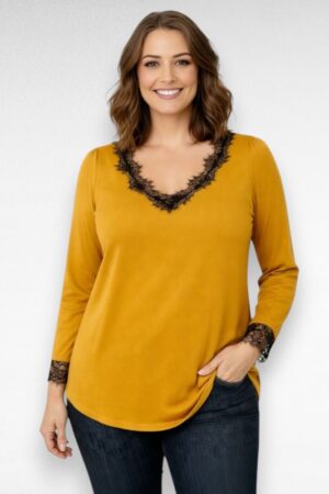 Sinepikollane musta pitskaelusega pluus "Blancheporte" (PL.485)