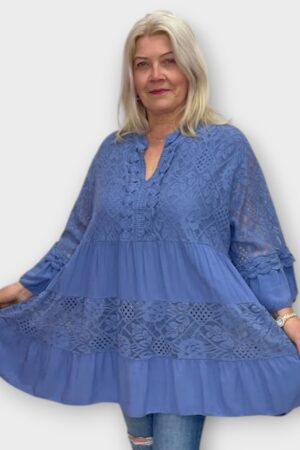 Naiselik pitsiline alt satsiga sinine tuunika "Noora" (TU.285)
