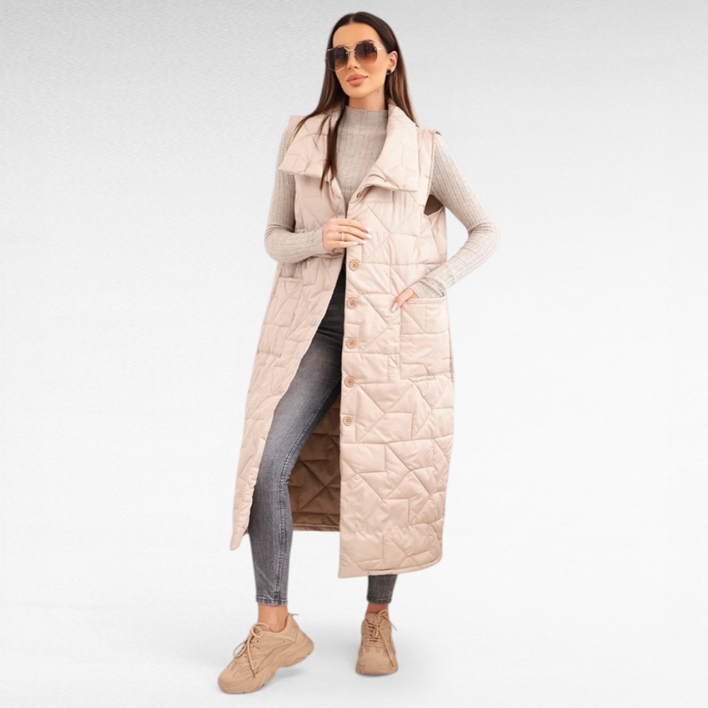 Stiilne tepitud materjalist pikk taskutega kevadine vest (JO.041) - Image 3