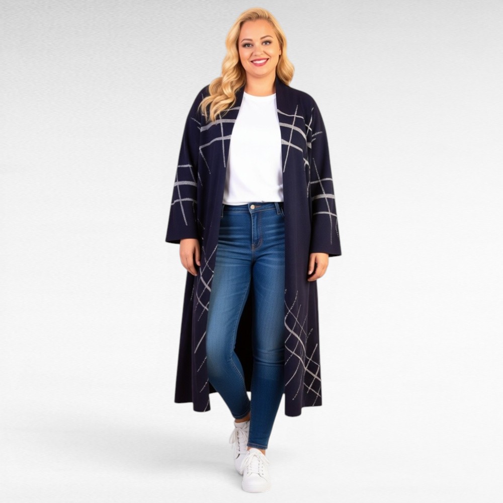 Pikk sätendava triibulise mustriga pluss suurus kardigan "Miss Bonni" (KA.142) - Image 2