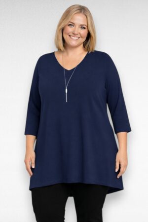 Sirge lõikega puuvillane tumesinine V-kaelusega tuunika "Betti Fashion" (TU.602)