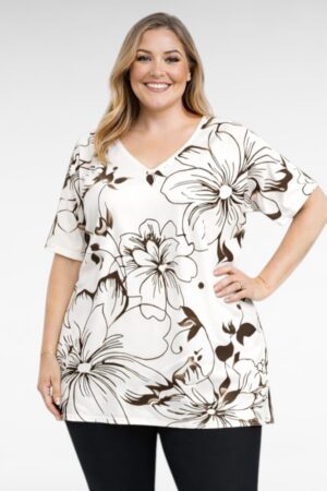 Kreemikasvalge efektse lillemustriga tuunika "Esmira Fashion" (TU.070)