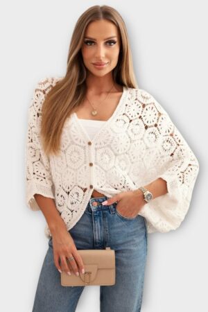 Pitsiline kimonolõikega valge kardigan "Irma" (KA.026)
