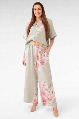 Puuvillane 2-osaline suvine lillemustriga kostüüm naistele (KO.037)