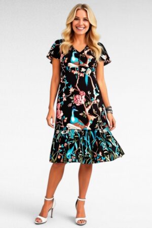 Efektne värvilise linnumustriga kleit "Cellbes" (KL.027)