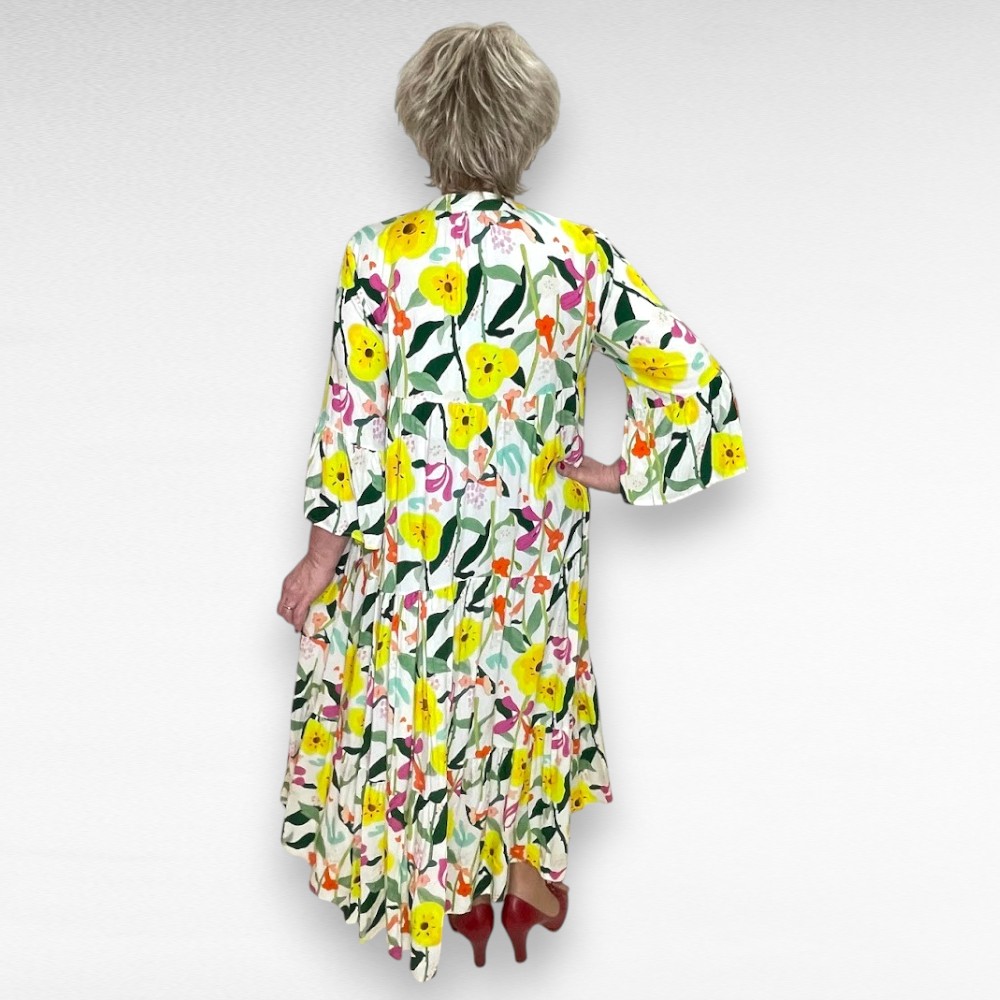 Värvikirev kollasekirju satsiline taskutega pikk pluss suurus naiste kleit (KL.175) - Image 3