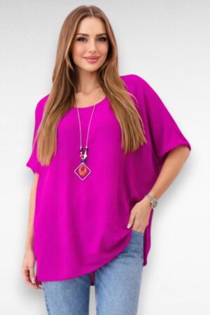 Lühikeste varrukatega kaelakeega pluss suurus naiste pluus (PL.507)