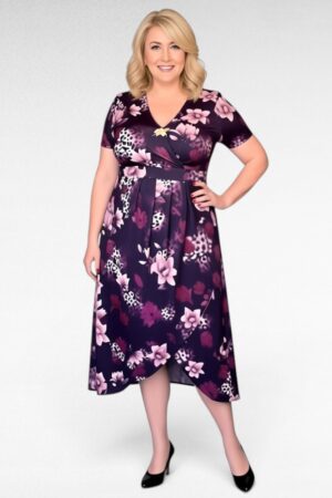 Roosa- ja lillakirju hõlmiklõikega pidulik pluss suurus kleit "Quiz" (KL.522)