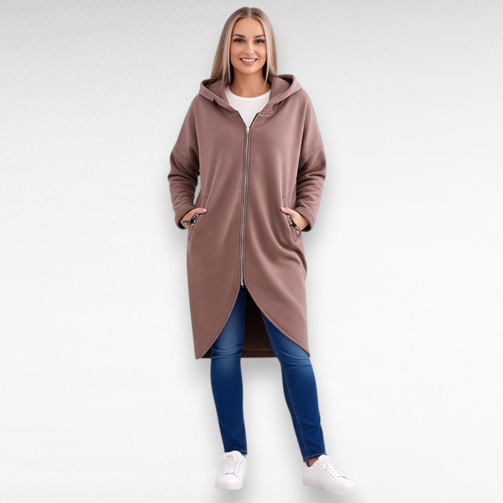 Pikk seest fliisvoodriga kapuutsiga eest lukuga dressipluus/pusa (JA.103)