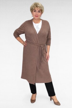 Pikk triibulise koemustriga viskooskangast vööga naiste kardigan ( KA.055)