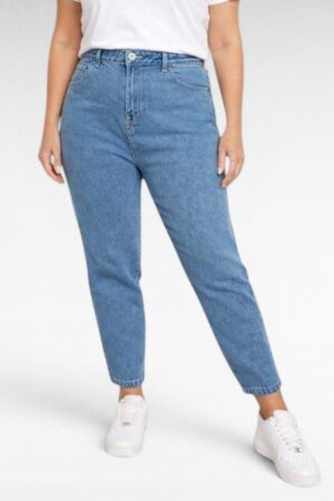 Helesinised mom-lõikega pluss suurus naiste teksapüksid (PY.220)