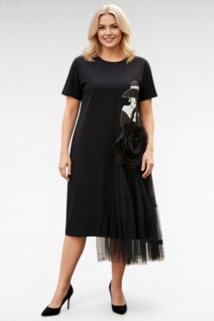 Romantilises stiilis näomustriga alt pitsiga kleit "Fly Out" (KL.314)