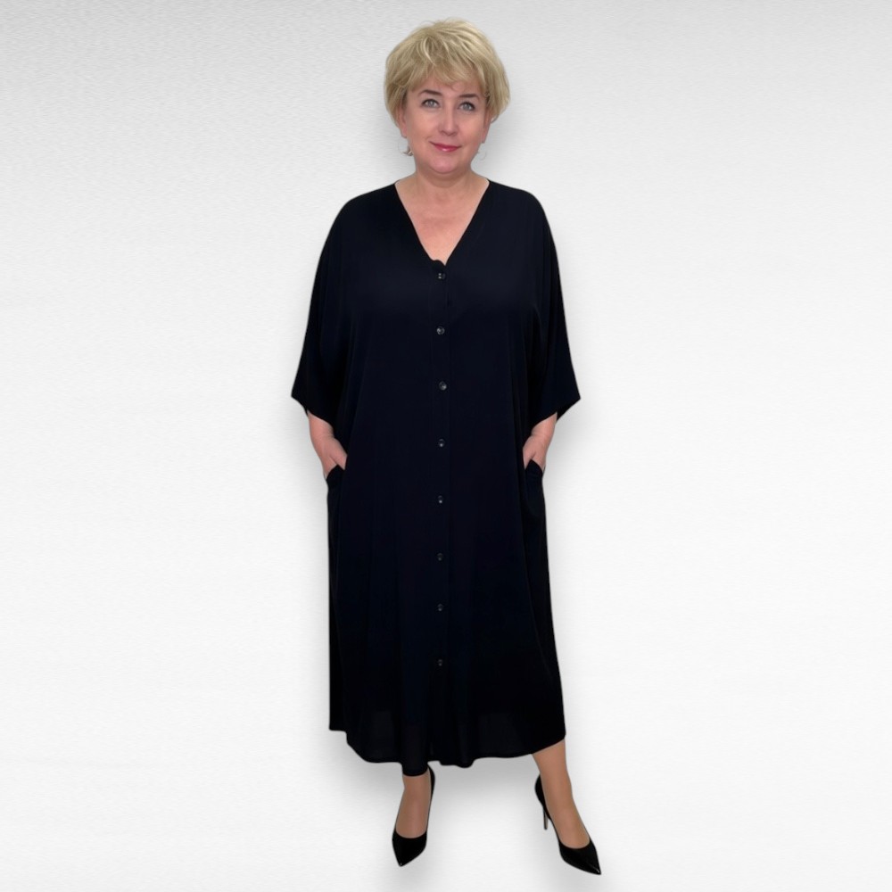 Must eest nööpidega pluss suuruses taskutega pikk disainkleit (KL.163) - Image 3