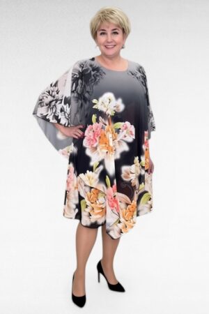 Kahekihiline kauni lillemustriga pidulik pluss suurus kleit (KL.220)