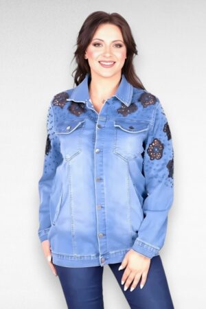 Sinine musta pitsi ja pärlitega teksajakk  (KA.099)