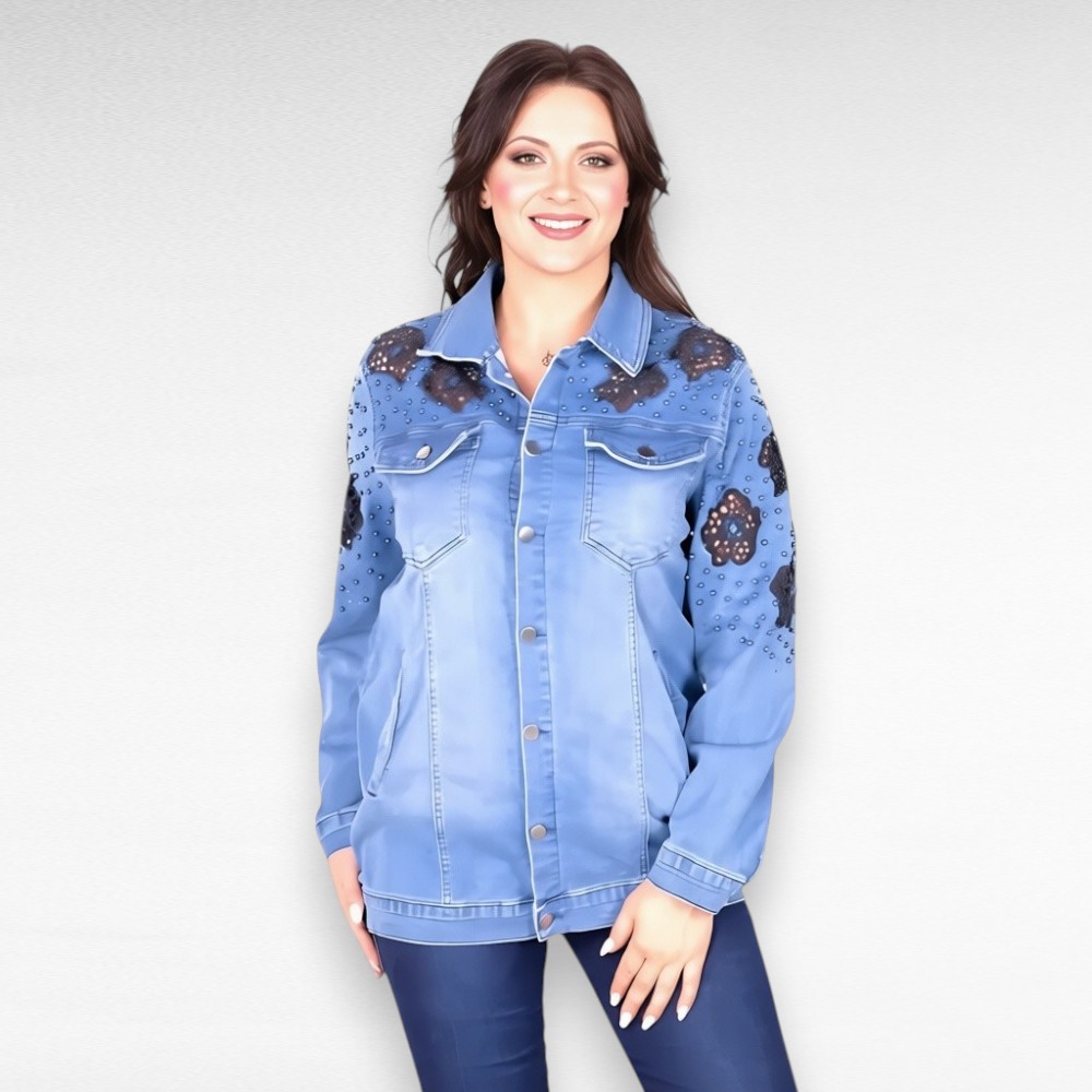 Sinine musta pitsi ja pärlitega teksajakk (KA.099)