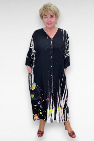 Must kirju mustriga pluss suuruses taskutega pikk disainkleit Itaaliast (KL.166)