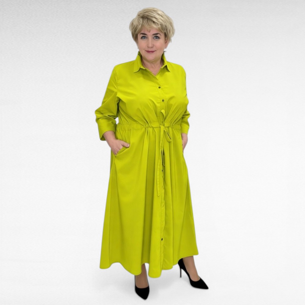 Eest nööpidega pluss suuruses tunnelvööga pikk naiste kleit (KL.146) - Image 4