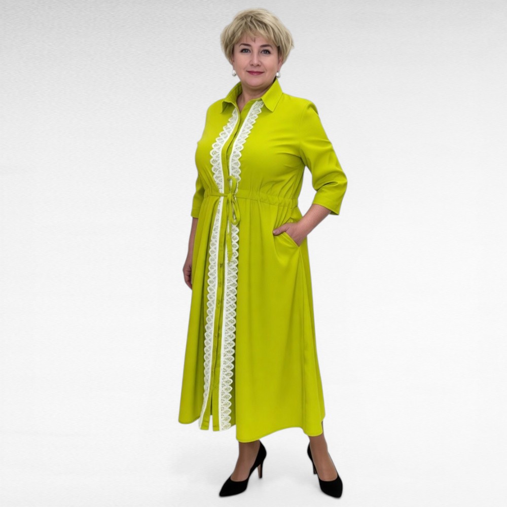 Eest nööpidega pitshõlmadega tunnelvööga pluss suurus naiste kleit (KL.154) - Image 4