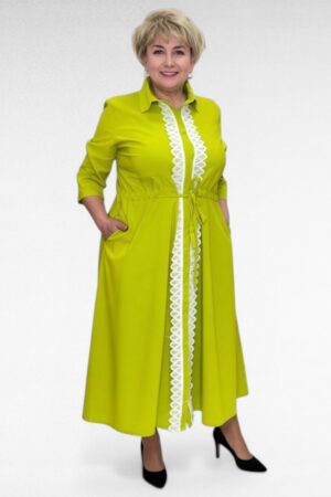 Eest nööpidega pitshõlmadega tunnelvööga pluss suurus naiste kleit (KL.154)