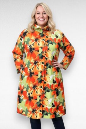 Oranžikirju lillemustriga pluss suurus naiste kevadsuvine jope/mantel (J0.043)