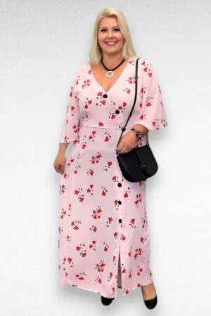 Roosa punasekirju lillemustriga naiselik suvekleit "Ellos" (KL.344)