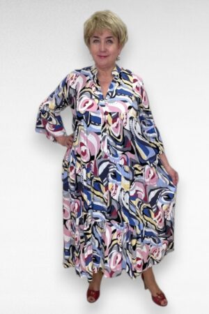 Värvikirev roosakirju satsiline taskutega pluss suurus naiste kleit (KL.776) (kopeeri)