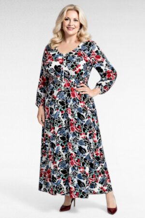 Punasekirju eest nööpidega pluss suuruses naiste suvekleit/maksikleit (KL.107)