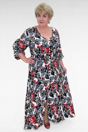 Punasekirju eest nööpidega pluss suuruses naiste suvekleit/maksikleit (KL.107)