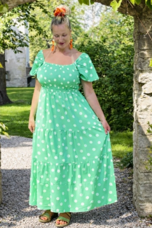 Roheline mummulise mustriga satsiline pikk naiste suvekleit (KL.489)