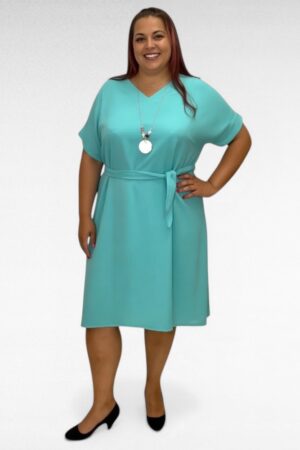 V-kaelusega keskelt vööga pluss suuruses naiste suvekleit (KL.073)