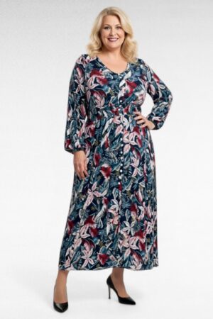 Rohelisekirju eest nööpidega pluss suuruses naiste suvekleit/maksikleit (KL.125)