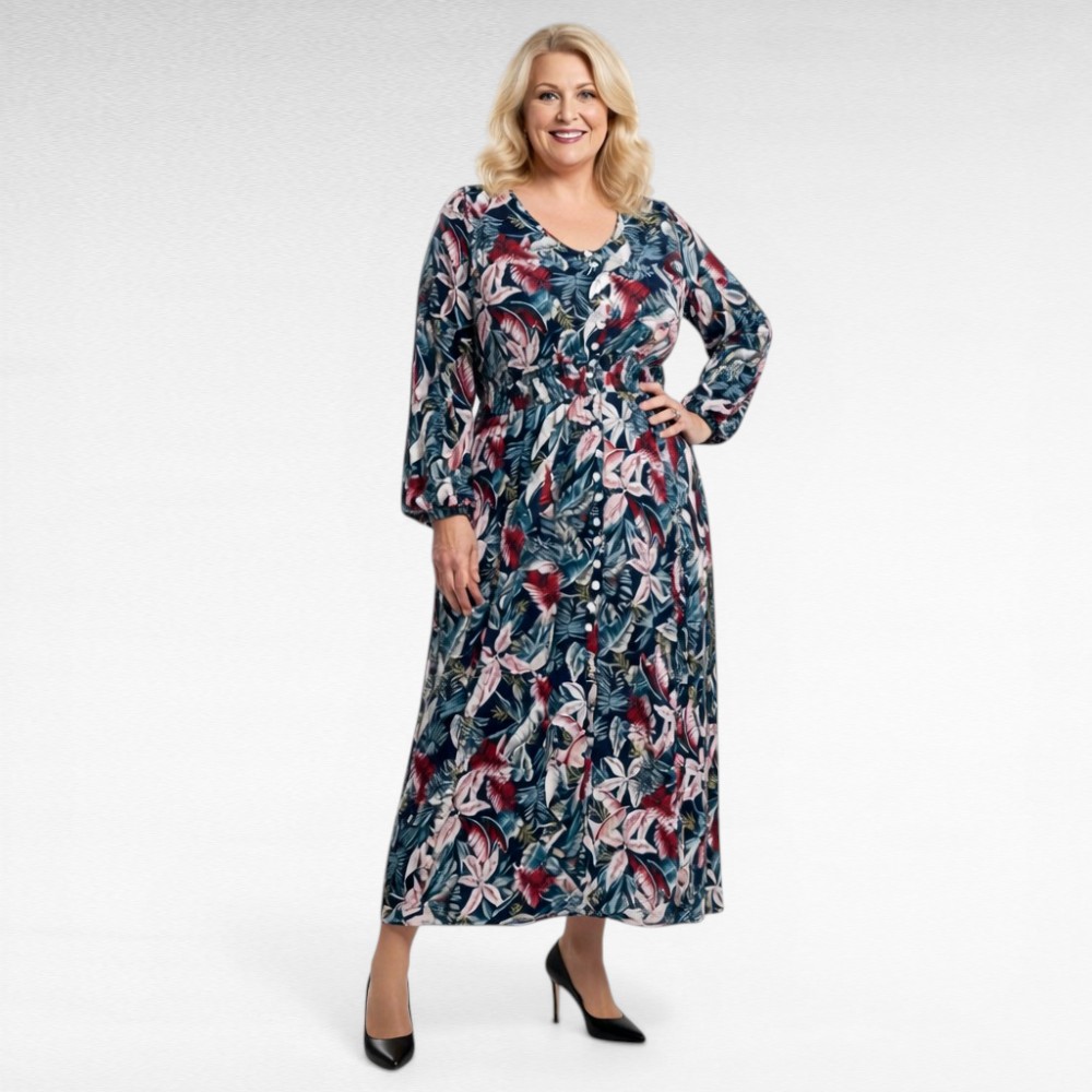 Rohelisekirju eest nööpidega pluss suuruses naiste suvekleit/maksikleit (KL.125)