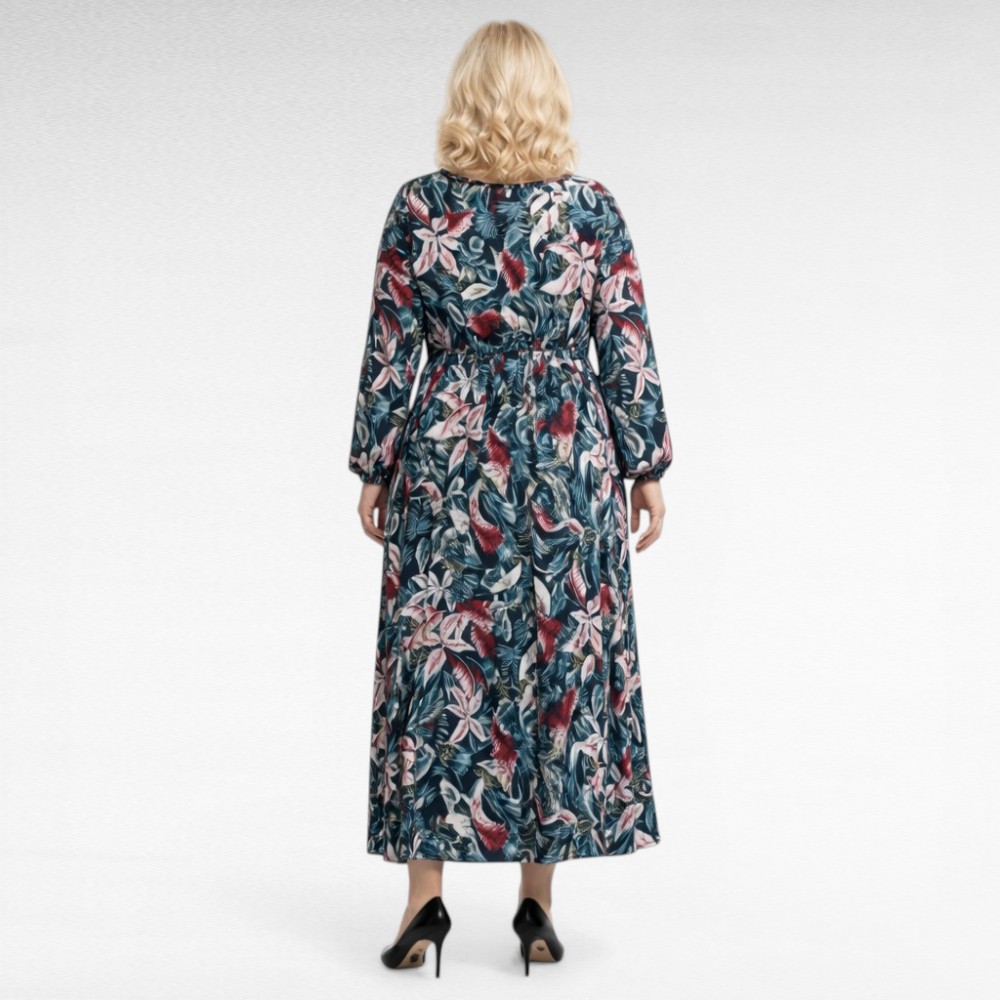 Rohelisekirju eest nööpidega pluss suuruses naiste suvekleit/maksikleit (KL.125) - Image 3