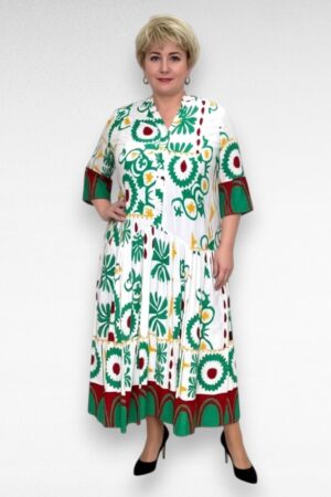 Värvikirev rohelisekirju satsiline taskutega pluss suurus kleit (KL.775)