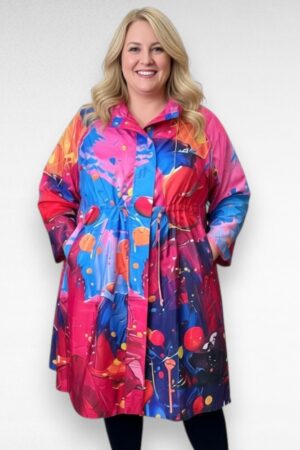 Sinise-ja roosakirju efektse mustriga  pluss suurus kevadsuvine mantel (J0.053)