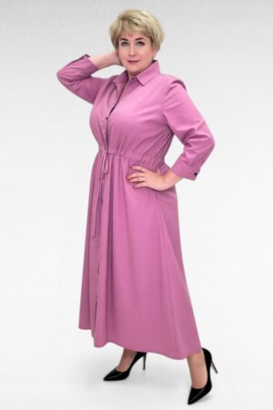 Eest nööpidega pluss suuruses tunnelvööga pikk naiste kleit (KL.146)